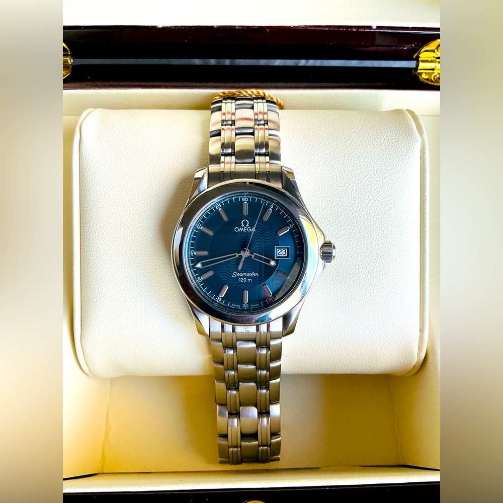 Omega Seamaster Stainless Steel Watch with Blue Dial